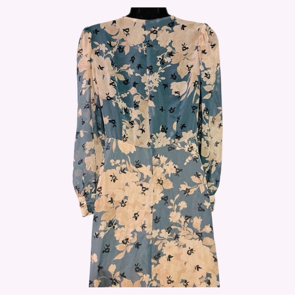 Zara Floral Print Dress NWOT Size Small Navy Blue & Beige Color - Picture 5 of 11